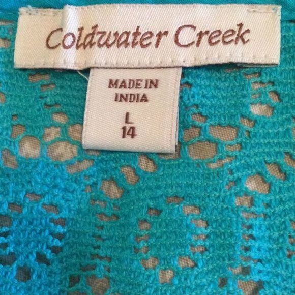 COLDWATER Creek Turquoise Lace Open Weave Swimsuit Cover Tunic L 14 - Picture 7 of 10